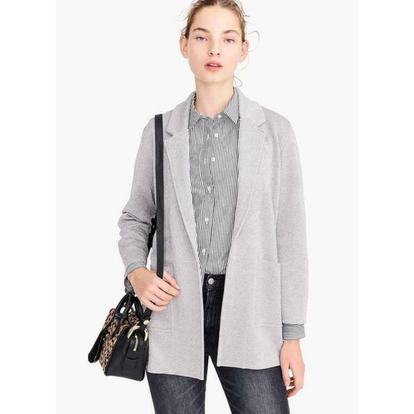 J. CREW 365 Sophie Open Front Gray Sweater Blazer, Merino Wool Blend, Sz XS - Picture 1 of 8